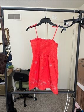 Y2K Fiorelli International Red Embroidered Smocked tank